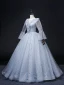 Bling Bling Sky Blue Star Sequins Prom Dresses 2022 Ball Gown Scoop Neck Bell sleeves Backless Floor-Length / Long Formal Dresses