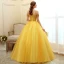 Chic / Beautiful Gold Prom Dresses 2020 Ball Gown Off-The-Shoulder Short Sleeve Appliques Lace Pearl Beading Floor-Length / Long Ruffle Backless Formal Dresses