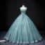 Chic / Beautiful Jade Green Beading Pearl Sequins Prom Dresses 2022 Ball Gown V-Neck Sleeveless Backless Floor-Length / Long Prom Formal Dresses