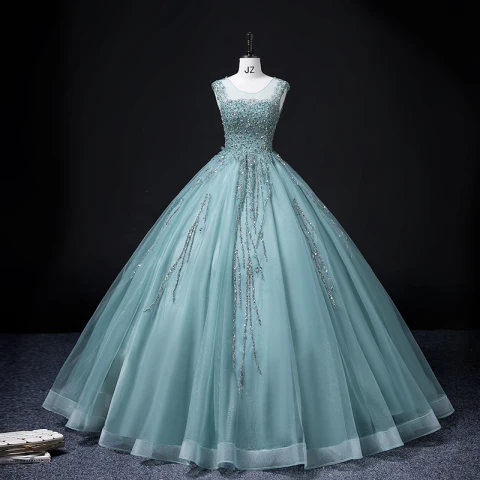 Chic / Belle Vert Jade Perlage Perle Paillettes Robe De Bal 2022 Robe Boule V-Cou Sans Manches Dos Nu Longue Promo Robe De Ceremonie