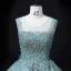 Chic / Beautiful Jade Green Beading Pearl Sequins Prom Dresses 2022 Ball Gown V-Neck Sleeveless Backless Floor-Length / Long Prom Formal Dresses