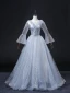 Bling Bling Sky Blue Star Sequins Prom Dresses 2022 Ball Gown Scoop Neck Bell sleeves Backless Floor-Length / Long Formal Dresses
