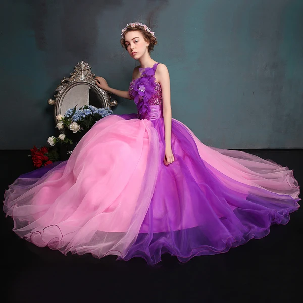 Schöne Violett Ballkleider 2017 Ballkleid One-Shoulder Tülle Applikationen Rückenfreies Perlenstickerei Pailletten Ball Festliche Kleider