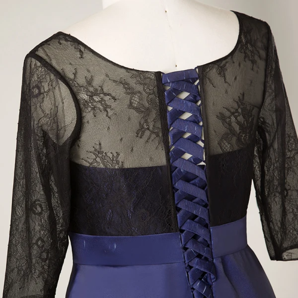 Flower Fairy Navy Blue Plus Size Evening Dresses 2018 V-Neck Charmeuse A-Line / Princess Lace-up Backless Printing Evening Party Prom Dresses