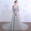 Chic / Beautiful Grey Cathedral Train Prom Dresses 2018 A-Line / Princess V-Neck Tulle Lace-up Appliques Backless Beading Evening Party Formal Dresses