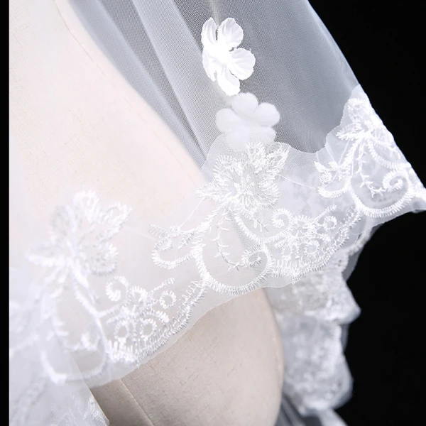 Luxury / Gorgeous Ivory Short Wedding Veils Lace Chiffon Embroidered Wedding Accessories 2019