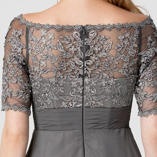 Schöne Grau Brautmutterkleider 2020 A Linie Lange Kurze Ärmel Applikationen Stickerei Strass Bandeau Abend Hochzeit Kleider Für Hochzeit