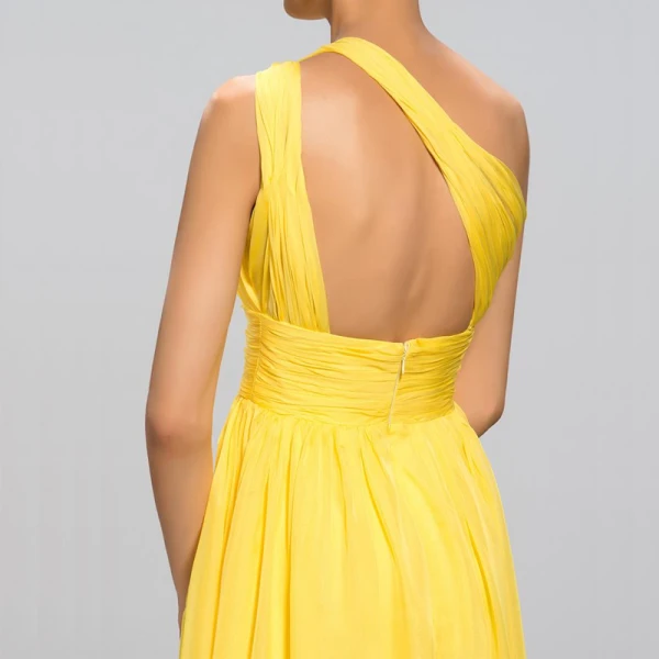 Elegante Klassisch Charmant Gelb Empire Abendkleider 2020 A Linie Lange Sommer Einfarbig Gespaltete Front Rückenfreies One-Shoulder Cocktail Abend Festliche Kleider