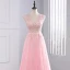 Chic / Beautiful 2017 Candy Pink Evening Dresses  V-Neck Lace Appliques Backless A-Line / Princess Evening Party