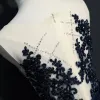 Schöne Marineblau Abendkleider 2017 A Linie Spitze U-Ausschnitt Applikationen Rückenfreies Perlenstickerei Handgefertigt Abend Festliche Kleider