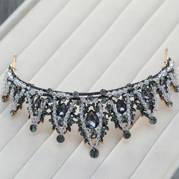 Mote Mørk Grønn Brudesmykker 2017 Metall Beading Rhinestone Håndlaget Hodepynt Bryllup Ball Tilbehør