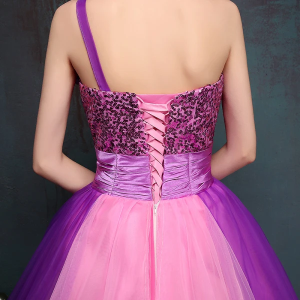 Schöne Violett Ballkleider 2017 Ballkleid One-Shoulder Tülle Applikationen Rückenfreies Perlenstickerei Pailletten Ball Festliche Kleider