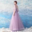 Chic / Beautiful Lilac Evening Dresses  2018 A-Line / Princess Floor-Length / Long Tulle V-Neck Appliques Backless Evening Party Formal Dresses