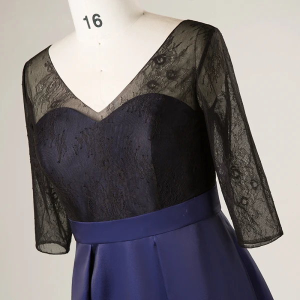 Flower Fairy Navy Blue Plus Size Evening Dresses 2018 V-Neck Charmeuse A-Line / Princess Lace-up Backless Printing Evening Party Prom Dresses