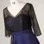 Flower Fairy Navy Blue Plus Size Evening Dresses  2018 V-Neck Charmeuse A-Line / Princess Lace-up Backless Printing Evening Party Prom Dresses