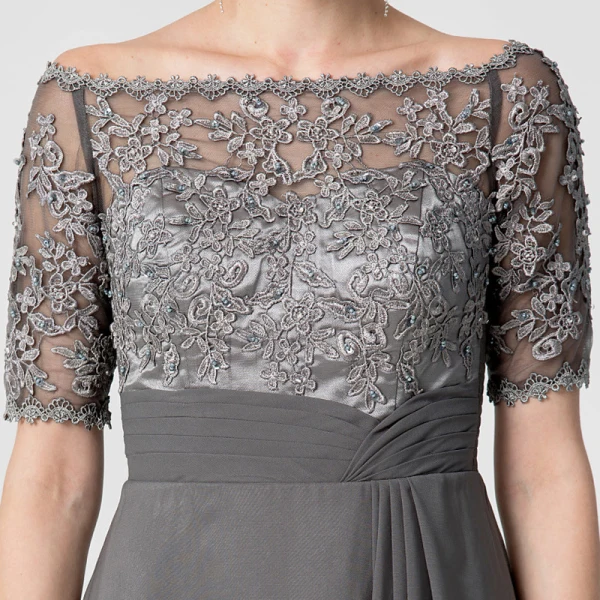 Chic / Beautiful Grey Mother Of The Bride Dresses 2020 A-Line / Princess Floor-Length / Long Short Sleeve Appliques Embroidered Rhinestone Strapless