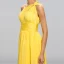 Elegante Klassisch Charmant Gelb Empire Abendkleider 2020 A Linie Lange Sommer Einfarbig Gespaltete Front Rückenfreies One-Shoulder Cocktail Abend Festliche Kleider