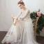 Amazing / Unique White Evening Dresses  2019 A-Line / Princess Lace Tulle U-Neck Long Sleeve Appliques Backless Red Carpet Holiday Summer Formal Dresses