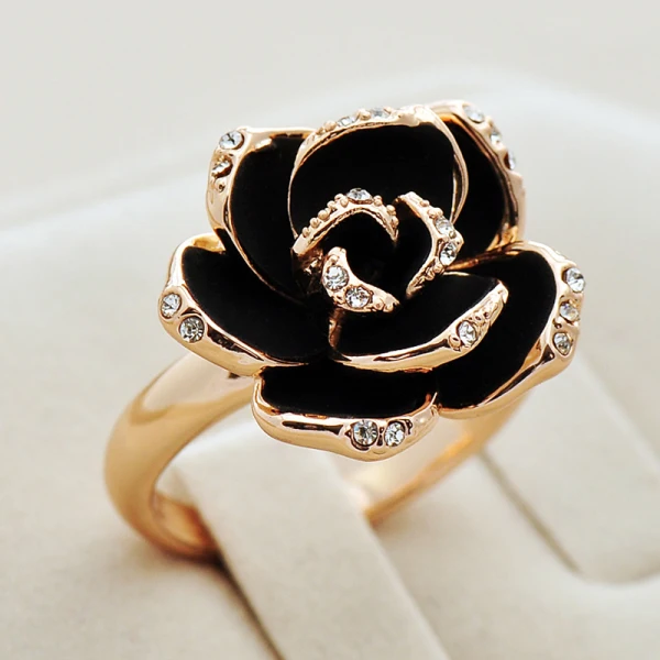 Unique Noire Faux Diamant Fleur Bague Alliage Soirée Anneaux 2019 Accessorize