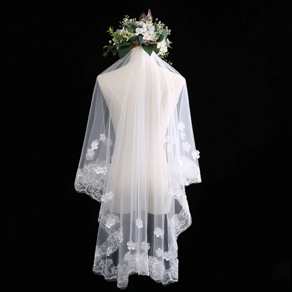 Luxury / Gorgeous Ivory Short Wedding Veils Lace Chiffon Embroidered Wedding Accessories 2019