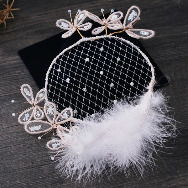 Snygga / Fina Vita Hårsmycken 2019 Tyll Beading Fjäril Pärla Rhinestone Paljetter Bal Tillbehör