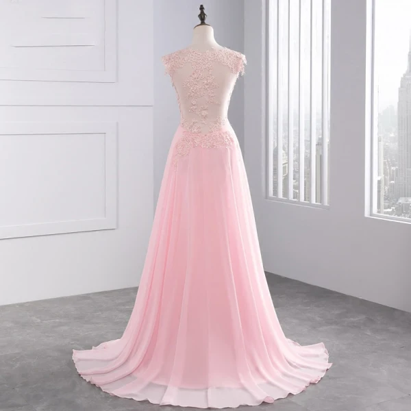 Chic / Beautiful 2017 Candy Pink Evening Dresses  V-Neck Lace Appliques Backless A-Line / Princess Evening Party