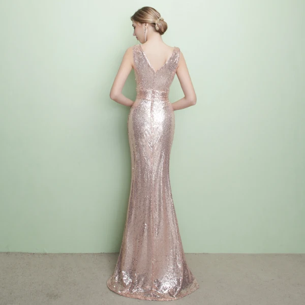 Schöne Glitzernden Pearl Rosa Abendkleider 2017 Mermaid V-Ausschnitt Gestreift Rückenfreies Pailletten Polyester Abend Festliche Kleider