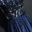 Chic / Belle Bleu Marine Robe De Soirée 2017 Princesse Dentelle U-Cou Appliques Dos Nu Perlage Fait main Soirée Robe De Ceremonie