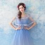 Chic / Beautiful Sky Blue Evening Dresses  2017 A-Line / Princess Tulle U-Neck Appliques Backless Beading Evening Party Formal Dresses