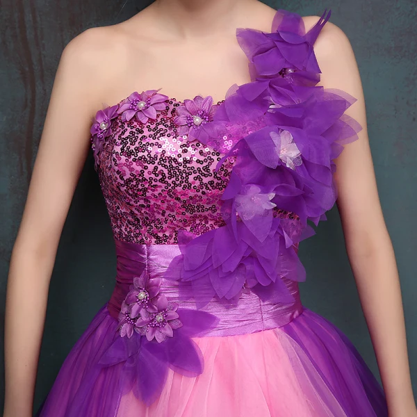 Schöne Violett Ballkleider 2017 Ballkleid One-Shoulder Tülle Applikationen Rückenfreies Perlenstickerei Pailletten Ball Festliche Kleider