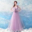 Chic / Beautiful Lilac Evening Dresses  2018 A-Line / Princess Floor-Length / Long Tulle V-Neck Appliques Backless Evening Party Formal Dresses