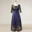 Flower Fairy Navy Blue Plus Size Evening Dresses  2018 V-Neck Charmeuse A-Line / Princess Lace-up Backless Printing Evening Party Prom Dresses