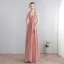 Modern / Fashion Floor-Length / Long Blushing Pink Evening Dresses  2018 A-Line / Princess Chiffon V-Neck Lace-up Appliques Backless Pierced Formal Dresses
