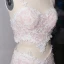 2 Piece Amazing / Unique Blushing Pink Court Train Wedding 2018 V-Neck Lace Lace-up Backless Beading Pearl Sheath / Fit Wedding Dresses