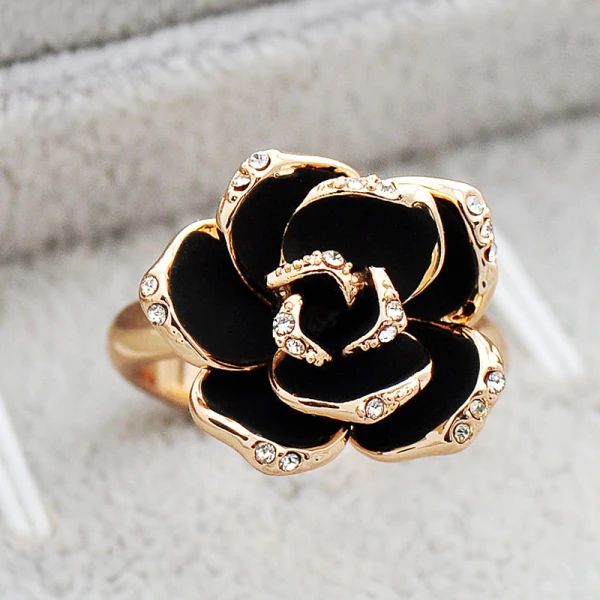 Unique Noire Faux Diamant Fleur Bague Alliage Soirée Anneaux 2019 Accessorize