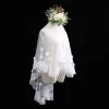 Luxury / Gorgeous Ivory Short Wedding Veils Lace Chiffon Embroidered Wedding Accessories 2019