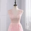 Chic / Beautiful 2017 Candy Pink Evening Dresses  V-Neck Lace Appliques Backless A-Line / Princess Evening Party