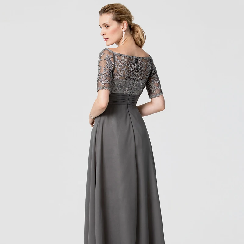 chinese dress ladies Grey Tulle A-line V neck Long Prom Dresses With Flowers Evening Dresses,  MP253 main image 0
