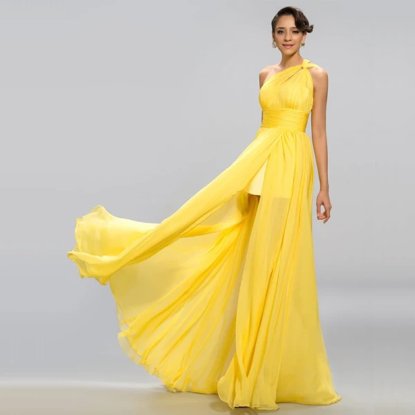 Elegant Classic Charming Yellow Empire Evening Dresses 2020 A-Line /  Princess Floor-Length / Long Summer Solid