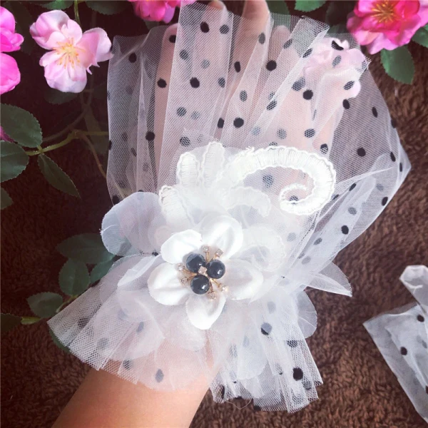 Flower Fairy White Bridal Gloves 2020 Beading Pearl Tulle Prom Bridal Wedding Accessories
