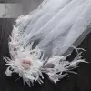 Luxury / Gorgeous 2017 1.5 m Blushing Pink White Lace Appliques Flower Tulle Wedding Veils