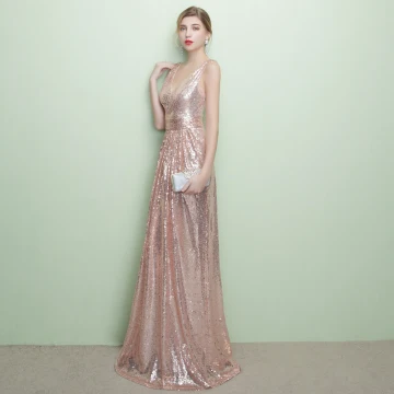 Mooie Prachtige Glitter Parel Roze Avondjurken 2017 Trompet Zeemeermin V Hals Gestreept Ruglooze Pailletten Polyester Avond Gelegenheid Jurken