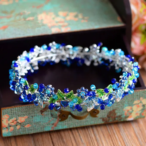 Amazing / Unique Royal Blue Bridal Jewelry 2017 Metal Beading Crystal Rhinestone Headpieces Wedding Prom Accessories