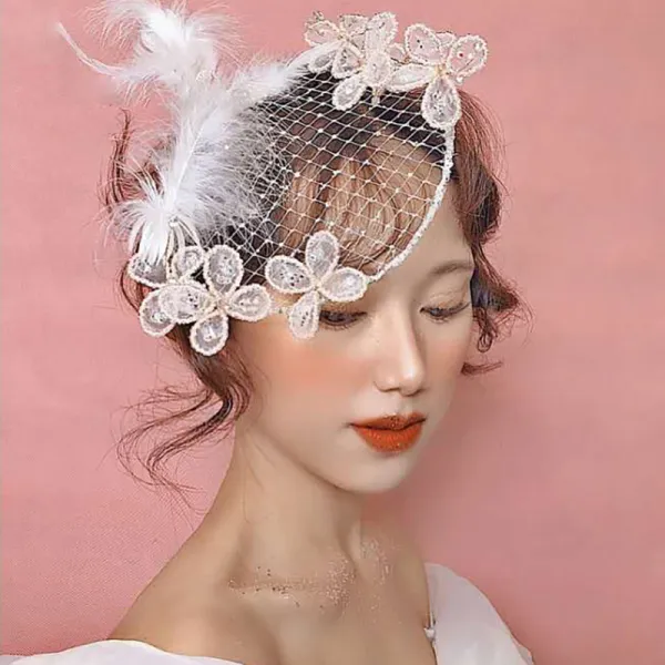 Chic / Belle Blanche Accessoire Cheveux 2019 Tulle Perlage Papillon Perle Faux Diamant Paillettes Promo Accessorize