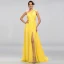 Elegante Klassisch Charmant Gelb Empire Abendkleider 2020 A Linie Lange Sommer Einfarbig Gespaltete Front Rückenfreies One-Shoulder Cocktail Abend Festliche Kleider
