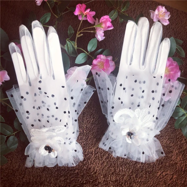 Flower Fairy White Bridal Gloves 2020 Beading Pearl Tulle Prom Bridal Wedding Accessories