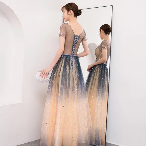 Sparkly Bling Bling Multi-Colors Floor-Length / Long Evening Dresses 2018 A-Line / Princess V-Neck Tulle Backless Beading Sequins Evening Party Formal Dresses