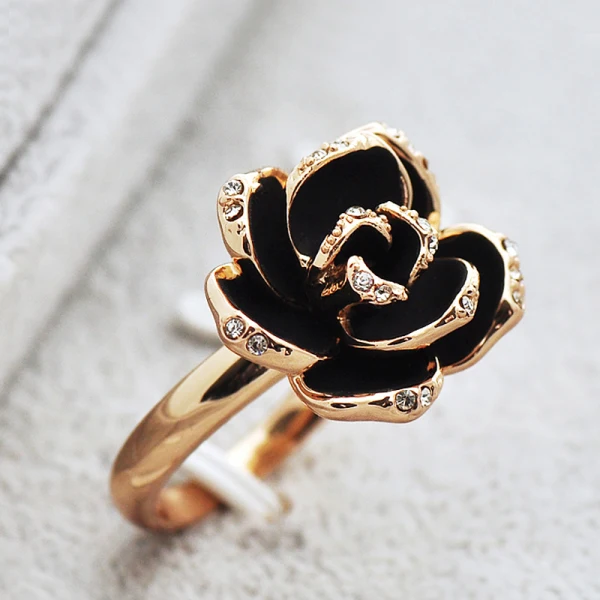 Unique Noire Faux Diamant Fleur Bague Alliage Soirée Anneaux 2019 Accessorize