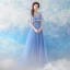 Chic / Beautiful Sky Blue Evening Dresses  2017 A-Line / Princess Tulle U-Neck Appliques Backless Beading Evening Party Formal Dresses