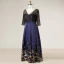 Flower Fairy Navy Blue Plus Size Evening Dresses  2018 V-Neck Charmeuse A-Line / Princess Lace-up Backless Printing Evening Party Prom Dresses